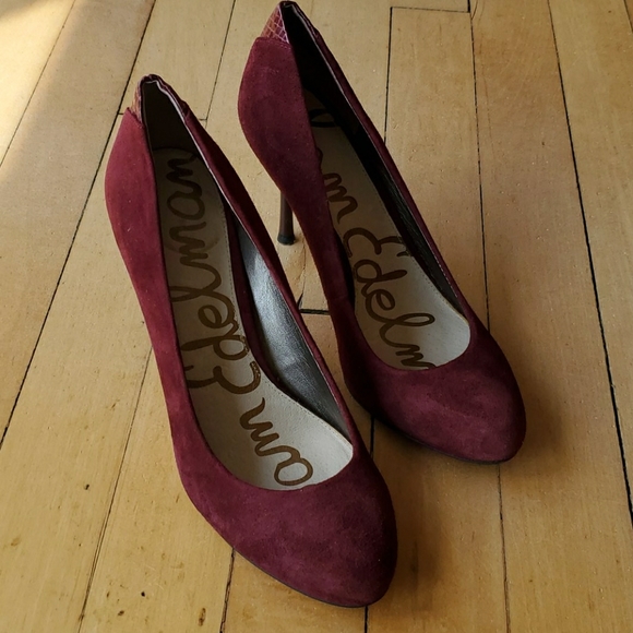 Sam Edelman Burgandy Suede Heels Sz 6M - Picture 1 of 5